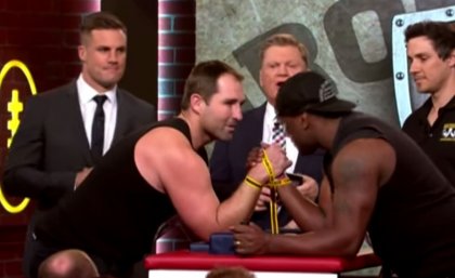 Image: Former State of Origin forward Ben Ross suffered a broken right humerus in a charity arm-wrestling competition with fellow ex-footballer Wendell Sailor.